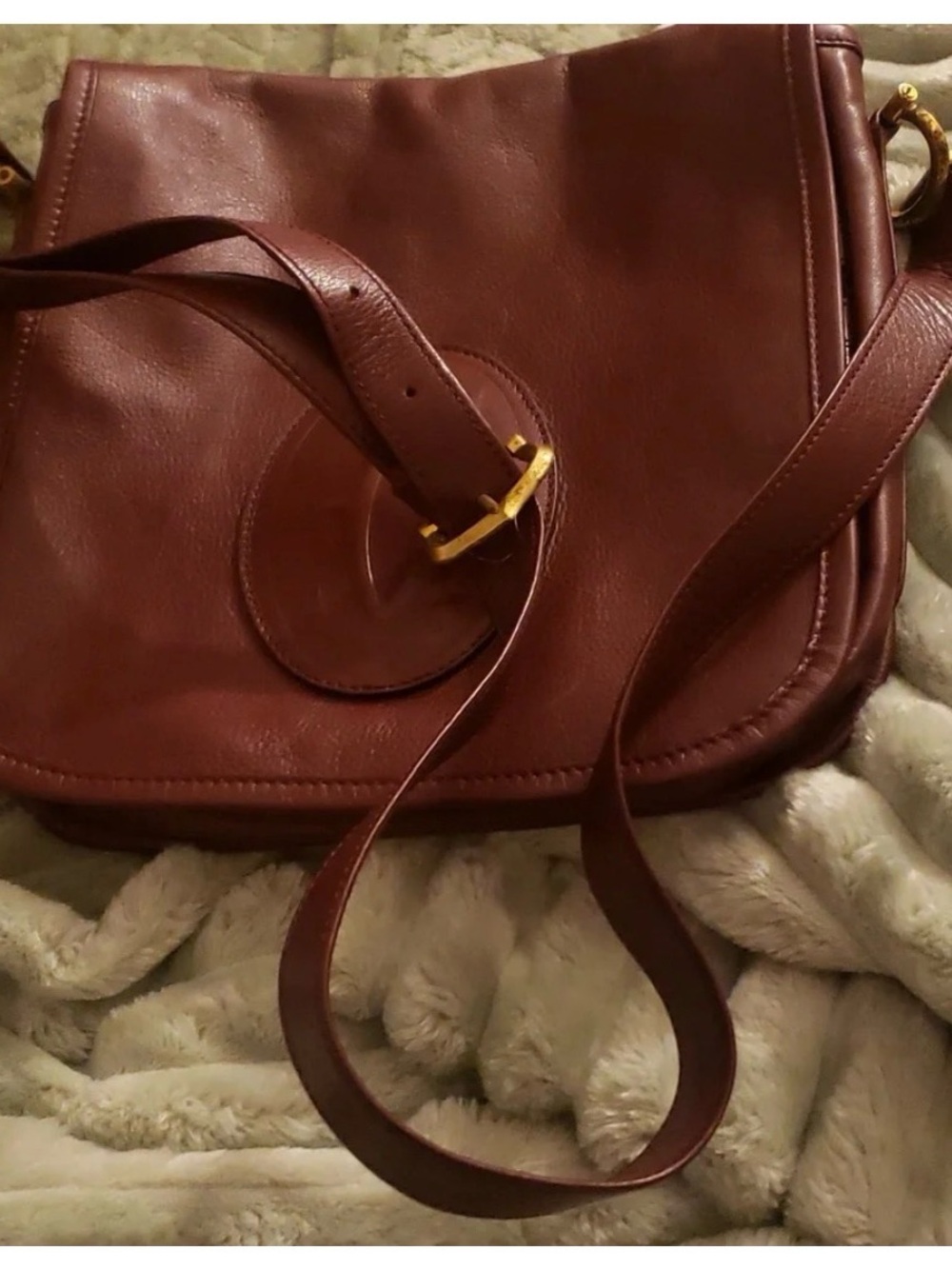 Cartier Burgundy Leather Crossbody with Gold Buckle